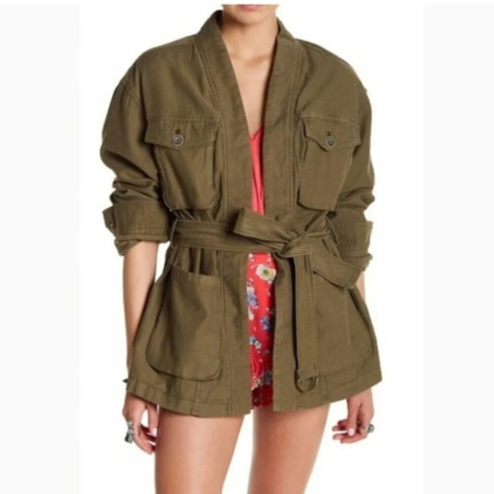 FREE PEOPLE GREEN MILITARY CARGO JACKET SIZE SMALL/P